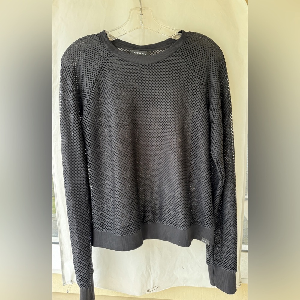 Koral Sofia Mesh Long Sleeve Top Dark Navy Athletic Pullover Size Large Made in